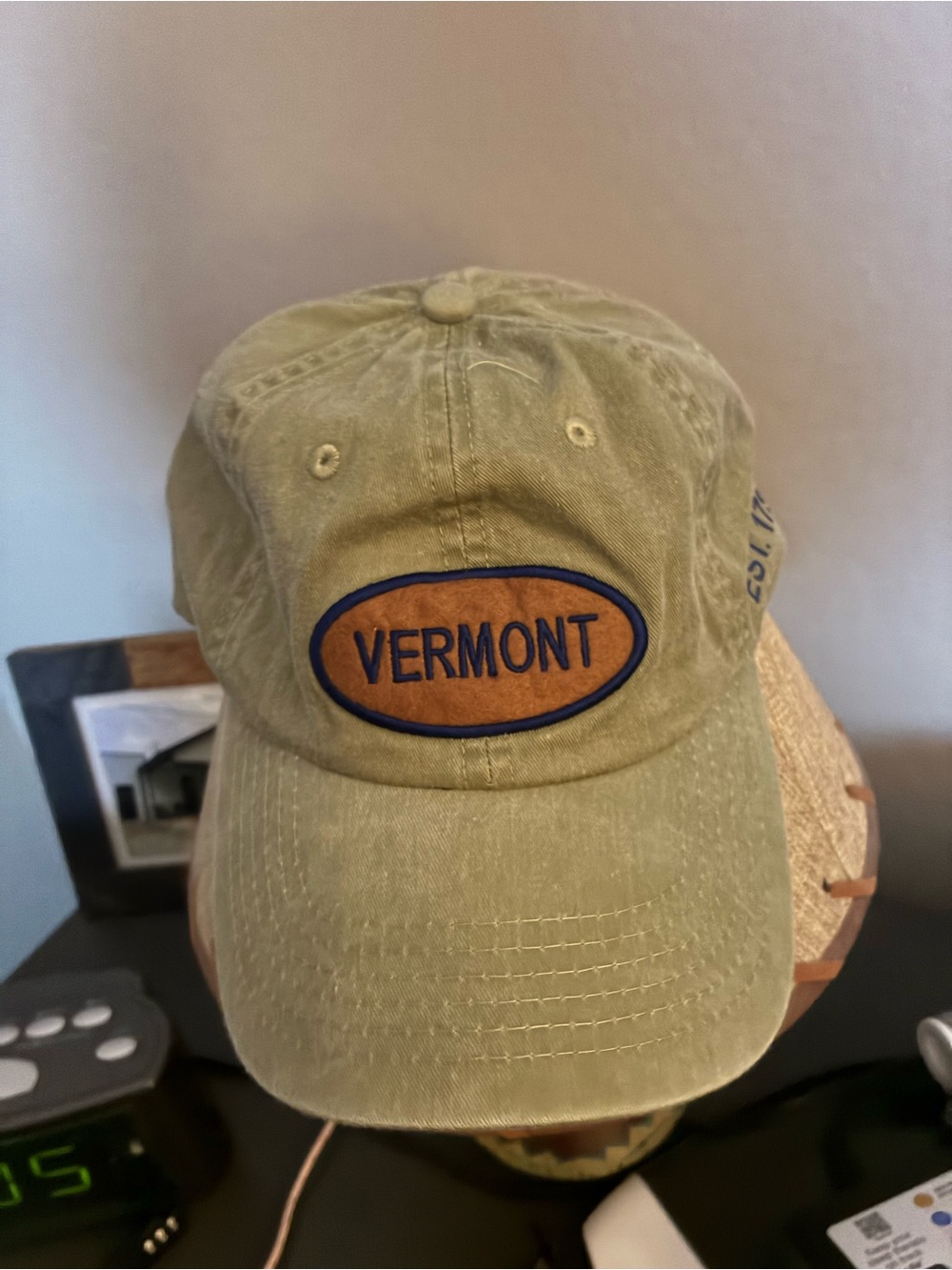 Vermont Embroidered Olive Green Baseball Cap